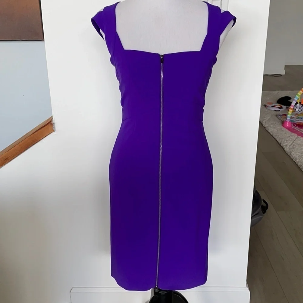 Diane Von Furstenberg Corinne purple full zipper shoulder cutout dress - Picture 4 of 9